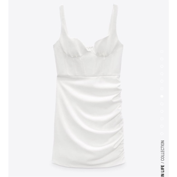 Zara Draped Elasticized White Mini Dress - M - NWT - Picture 6 of 11